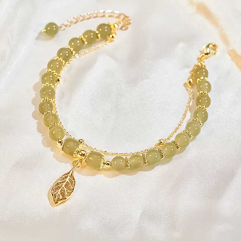 Luvikno | Hetian Jade Leaf Gold Bracelet
