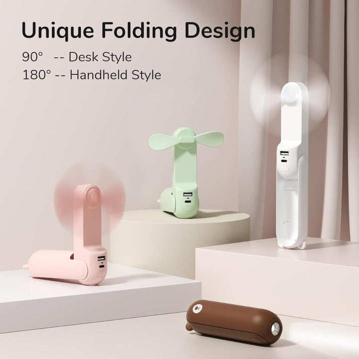 3 i 1 Håndholdt Mini Vifte | USB Oppladbar, Sammenleggbar Design & Ideell for Reise, Camping og Utendørsaktiviteter | Luvikno