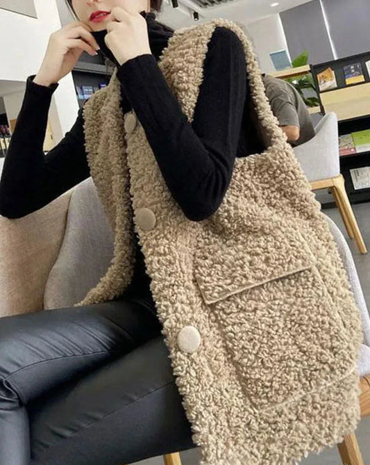 Luvik | Naisten khaki liivi taskuilla ja napeilla