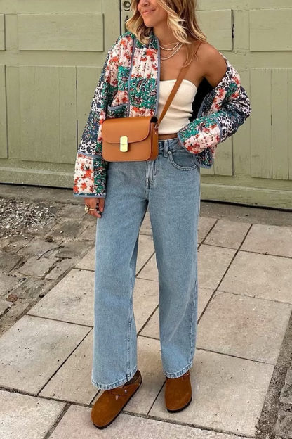 Luvik | Tulostettu rento villatakki lyhyt topattu puuvillatakki