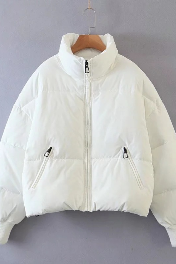 Luvik | Kauluksessa Vetoketju Tasku Paksu Lämmin Puuvillatakki