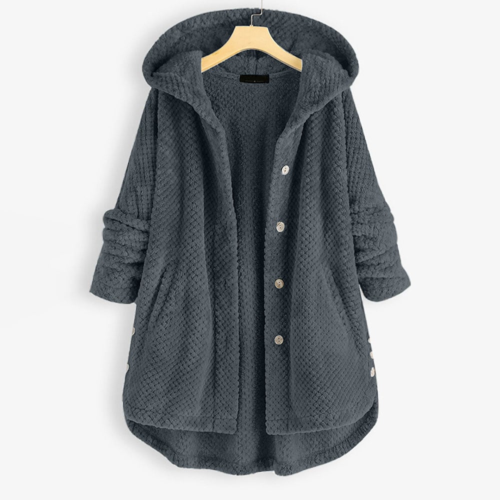 Puolipitkä, käännettävä fleece-takki hupulla talveksi
