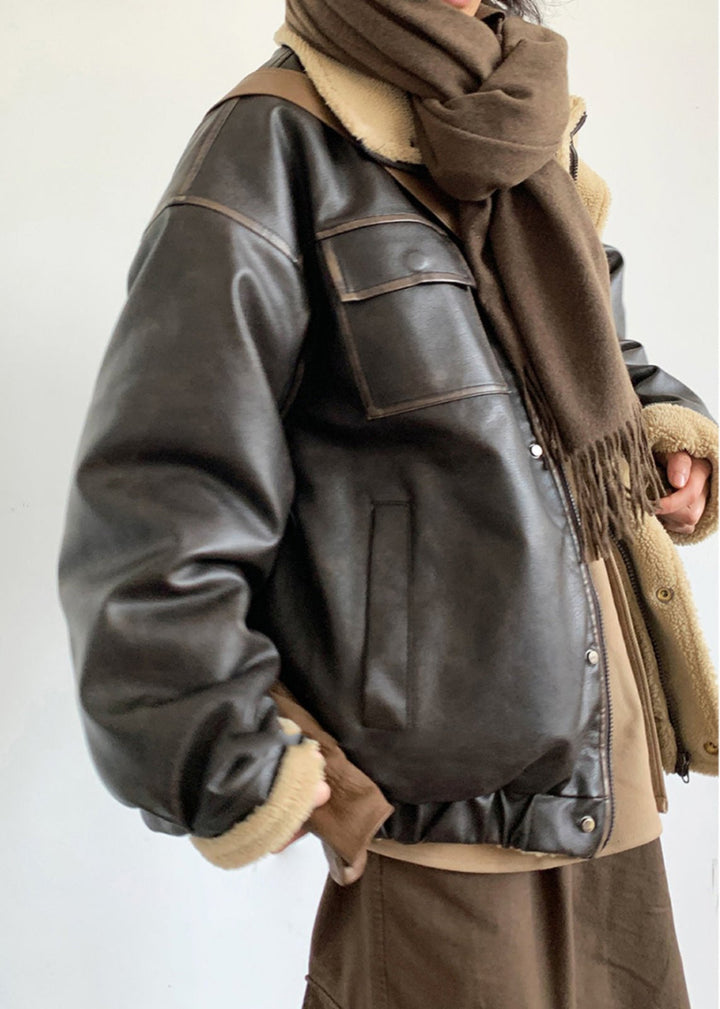 Luvik | Inspirert lammeskinnsfleece fôret skinnjakke – Unisex-stil