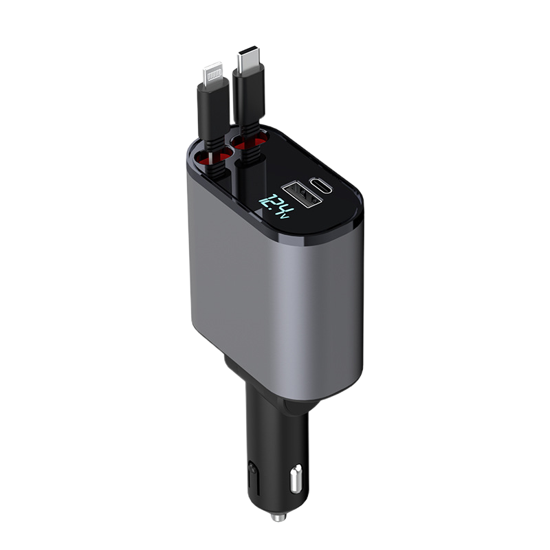 4-i-1 Bil Charger med Uttrekkbar Kabel | Luvikno
