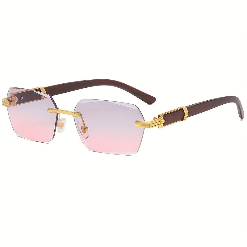 Rimless solbriller med rektangulære linser og faux tre templer – Verro | Luvikno