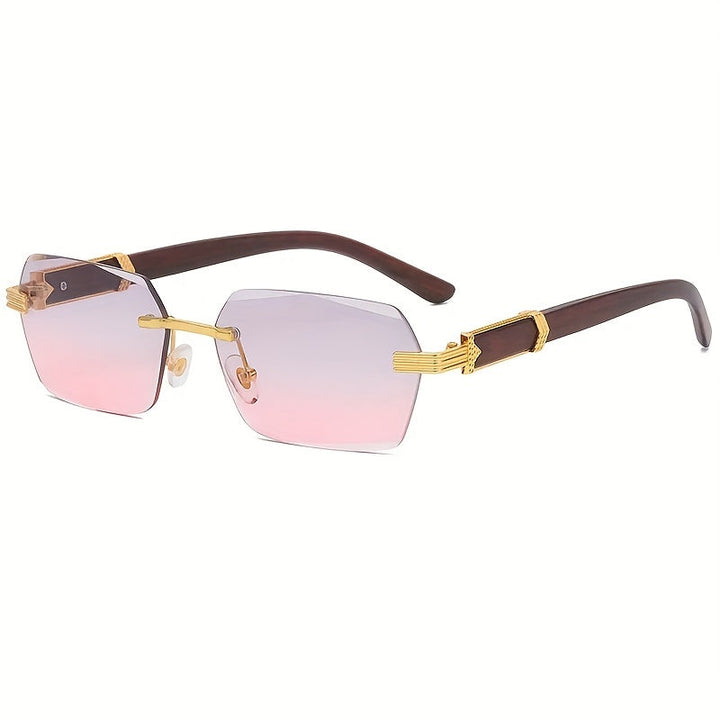 Rimless solbriller med rektangulære linser og faux tre templer – Verro | Luvikno