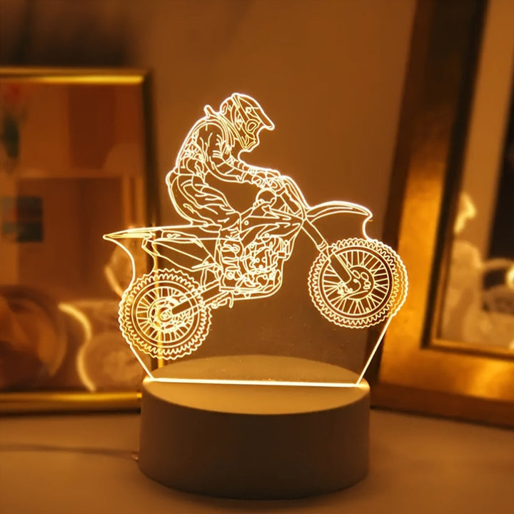 MotoLamp - 3D LED Nattlampe Motocross Tema Luvikno