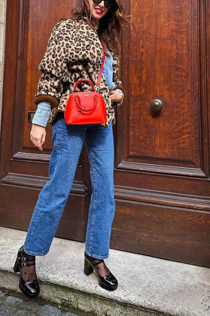 Luvik | Leopard Värikäs Vaurioitunut Villakangastakki