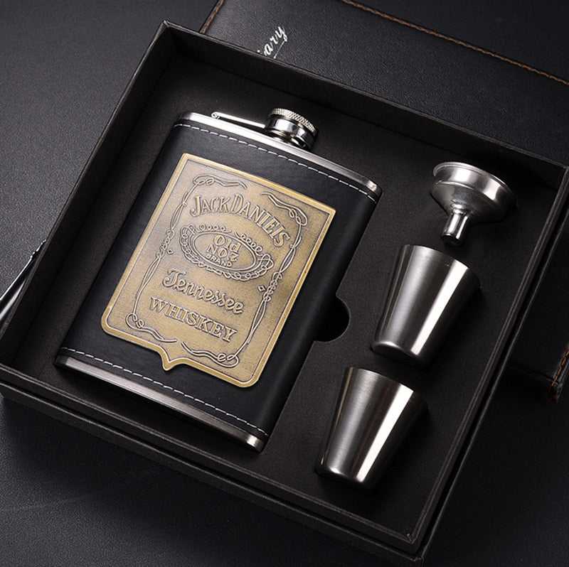 Luvikno | 8oz Whisky Flaske laget av Rustfritt Stål Alkohol Trakt Hofteflaske Brodert Gull Silke Stoff Emballasje Gaveeske Sett