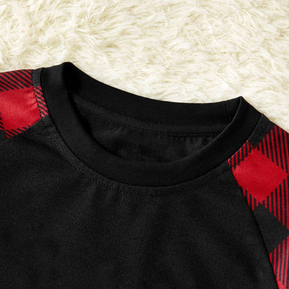 Luvik | Joulu "Ho Ho Ho" Kirjaimet Printti Joulupukki & Piparkakku & Hirvi Kuvio Kontrastti Musta Paita ja Mustat & Punaiset Ruudulliset Housut Perheelle Sopivat Pyjamat Setti Koira Bandana kanssa