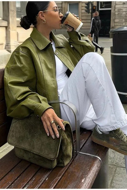 Luvik | Vihreä keinonahkajakki