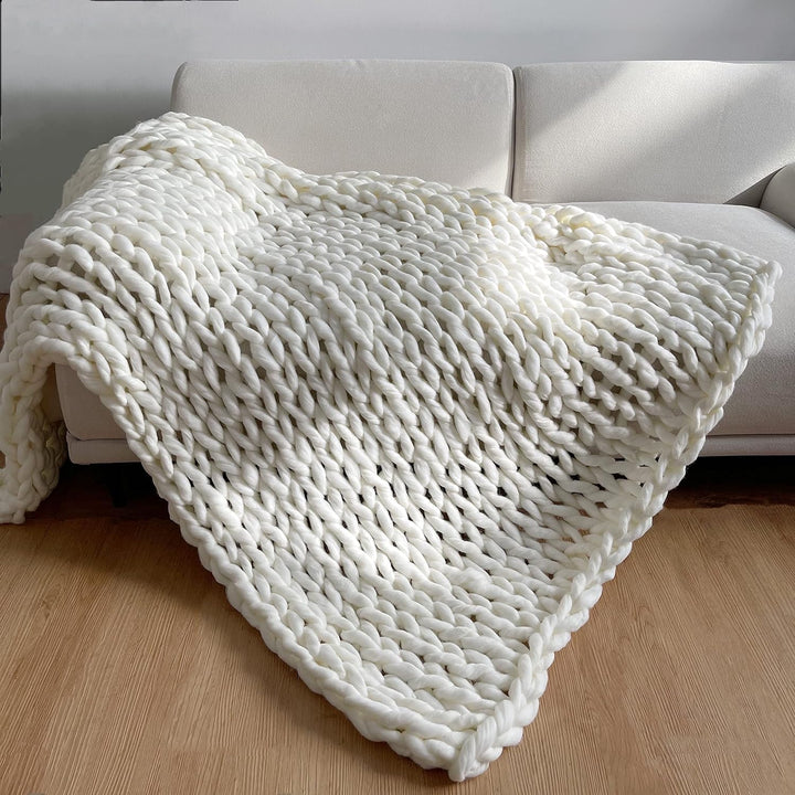 Chunky Knit Throw Håndlaget Vektet Teppe - SUPER KOSY & BEROLIGENDE TEPPE Luvikno