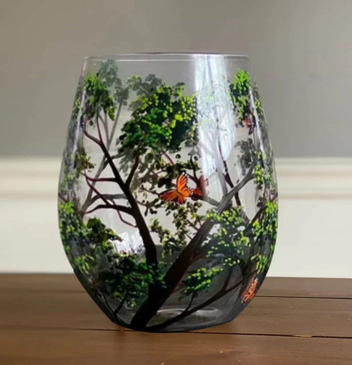 Luvikno | Four Seasons Tree Vin Glass - Håndmalt Kunst