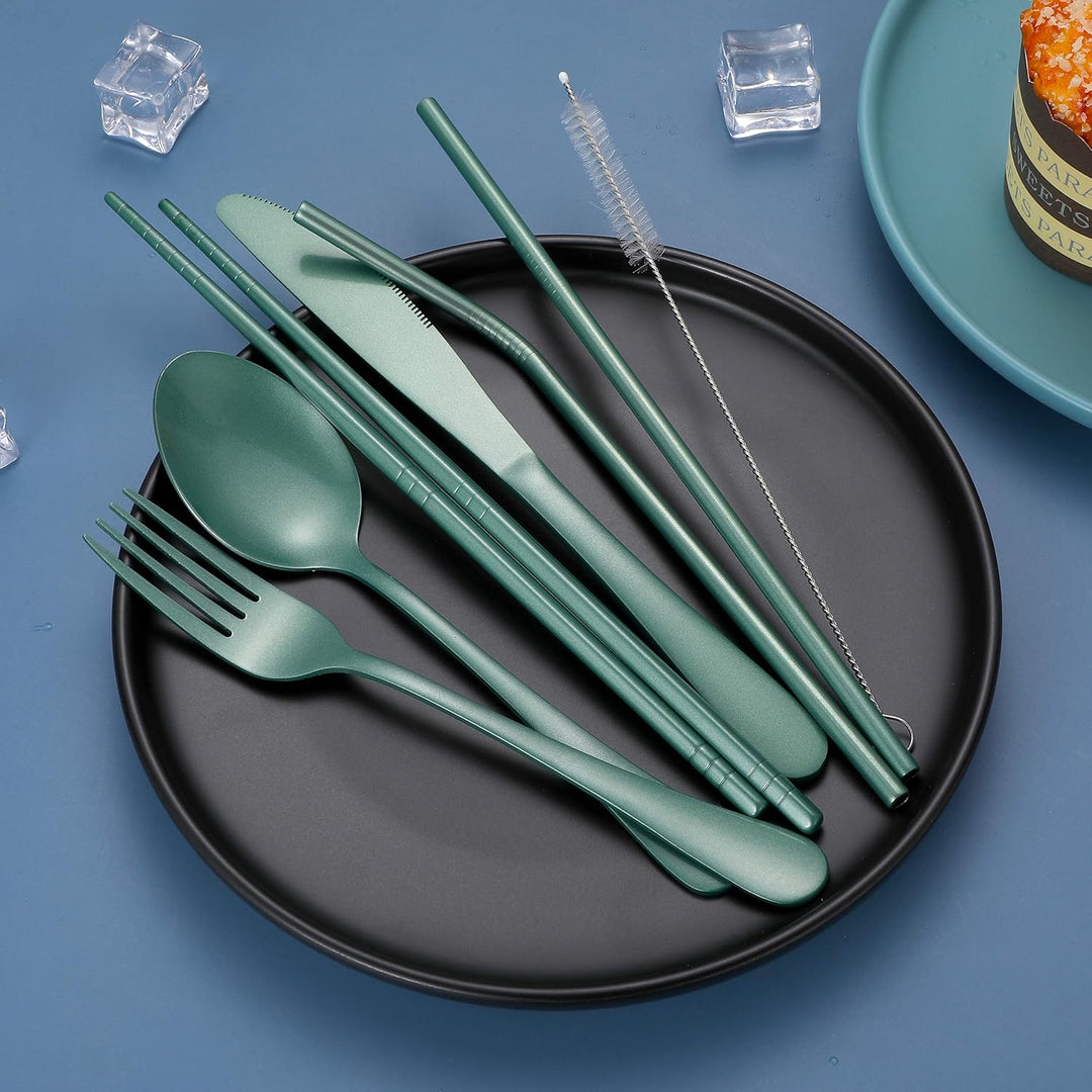 Luvikno | Bestikksett GoCutlery | 4-delt for på farten | Rustfritt stål & BPA-fritt | Med transportcase