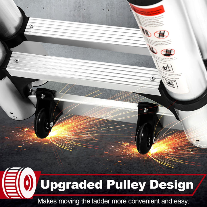 5M Aluminium Teleskopstiger Foldestiger med Hjul og Triangel Stabiliserer | Luvikno