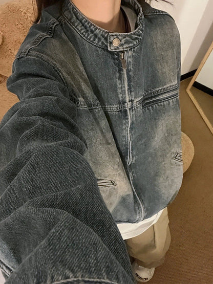 Luvik | Sininen kulunut vetoketjuntakki