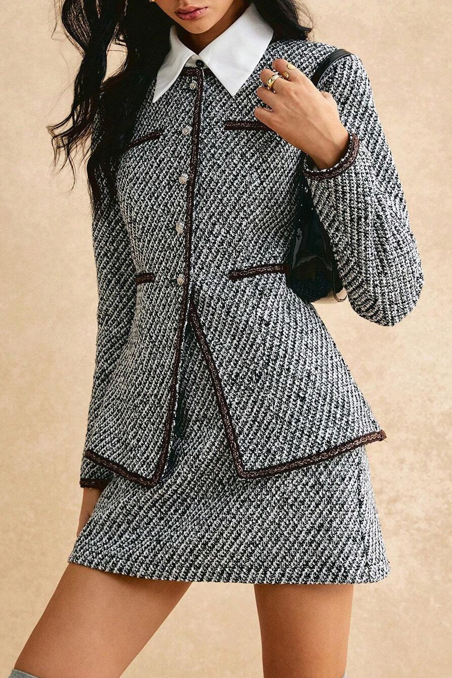Luvik | Tweed Vendbar Jakke & Skjørt To Dels Sett