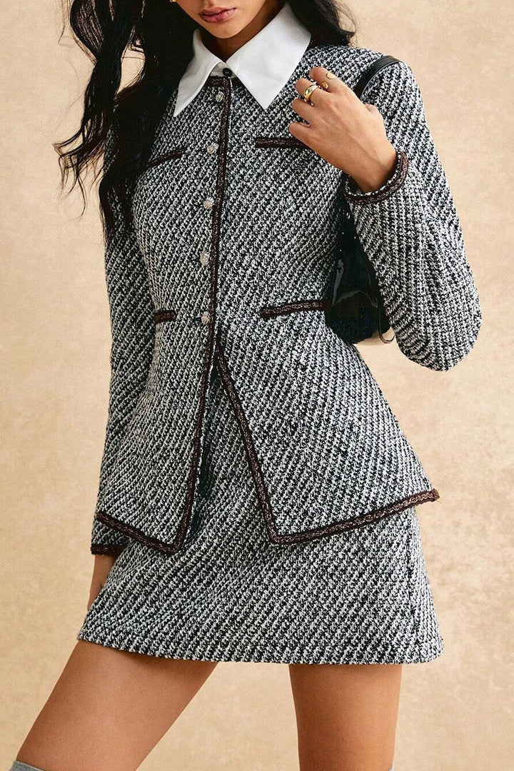 Luvik | Tweed Vendbar Jakke & Skjørt To Dels Sett