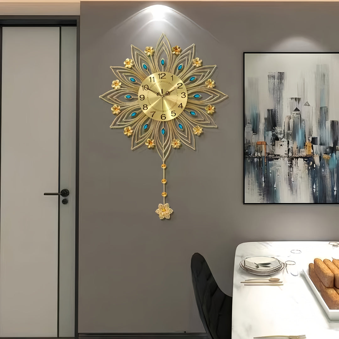 Elegant Floral Wall Clock with Luxurious Gold Accents | Luvikno