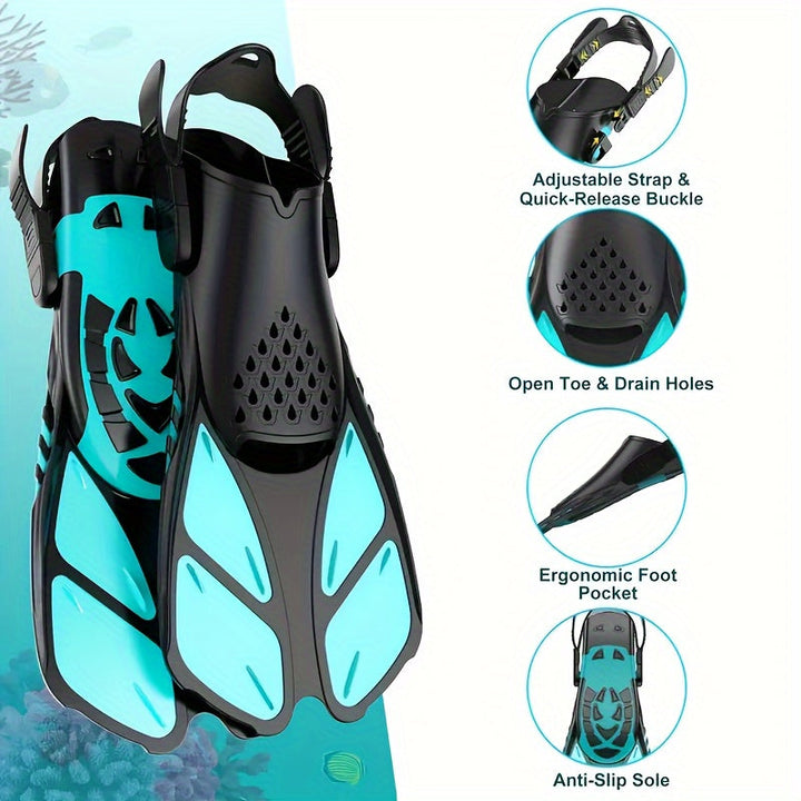 Luvikno | Snorkel finner SeaVana Glide | Justerbare & Korte | Åpen Hæl | For Reise & Fritid | Unisex
