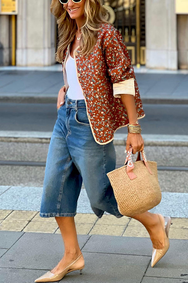 Luvik | Puuvilla kukkakuvioinen kontrastipuuvillatakki