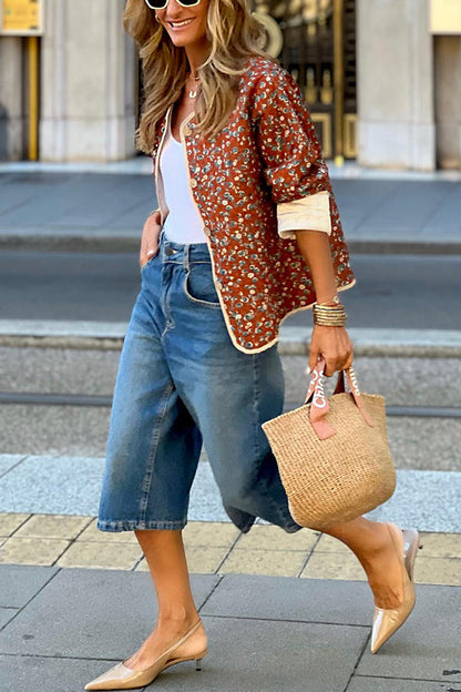 Luvik | Puuvilla kukkakuvioinen kontrastipuuvillatakki