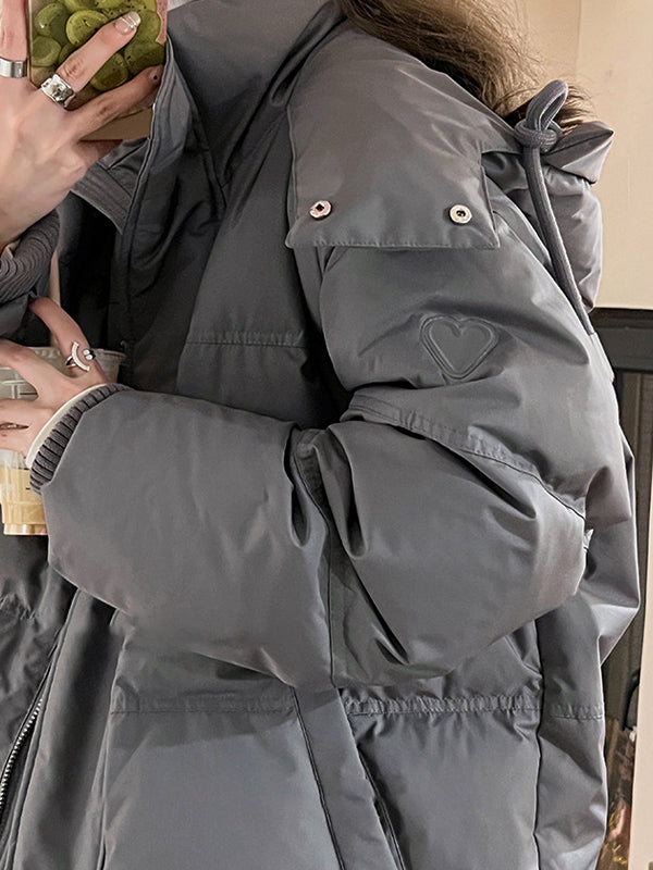 Luvik | Harmaa Yksivärinen Sydänkoristeltu Huppari Täyte Takki