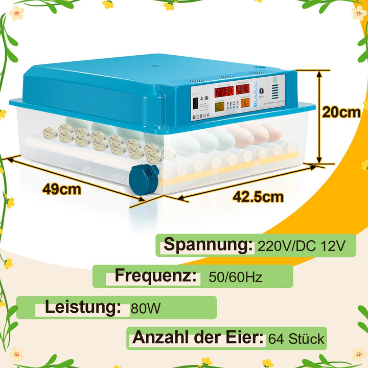 Brutautomat Helautomatiske Inkubator for Kyllinger 64 Egg | Luvikno