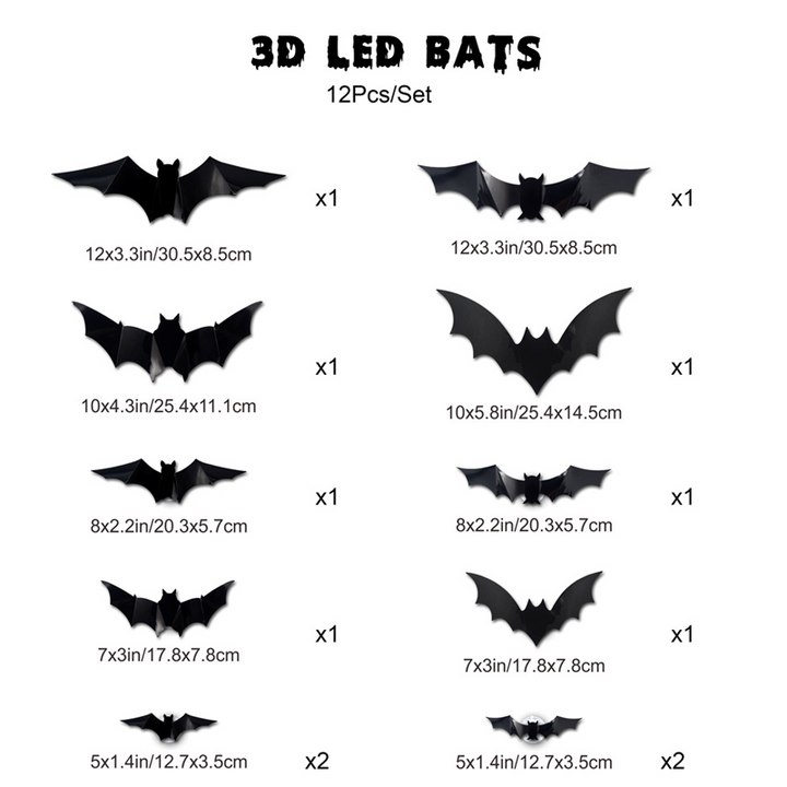 Luvikno | 3D Flaggermus LED Veggdekor — Gjør hjemmet ditt til den skumleste Halloween-scenen med livaktige flygende illusjoner!