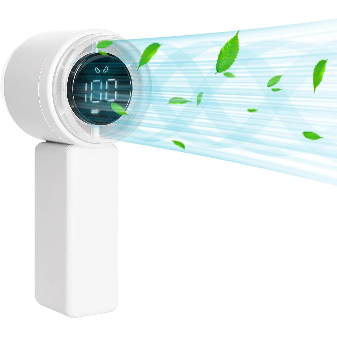 Kompakt håndholdt høyhastighetsvifte med digitalt display - USB-oppladbar, 5 hastigheter | Luvikno