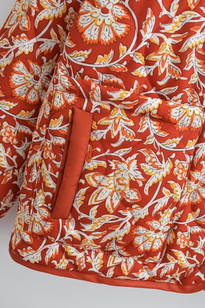 Luvik | Kaula Floral Print Rentoutunut Vuorattu Puuvillatakki