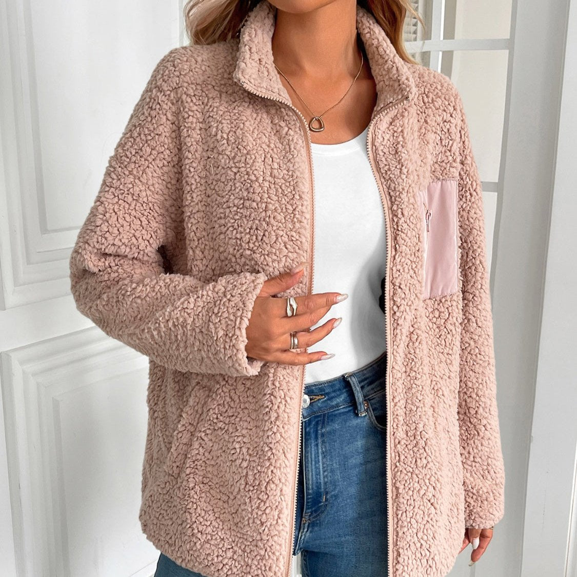 Luvik | Rento Talvi Vetoketjullinen Fuzzy Takki Naisille