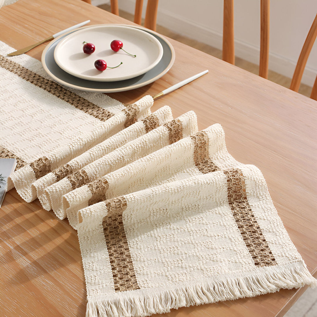 Boho Makrame Bomull Lin Table Runner med Frynser | Luvikno