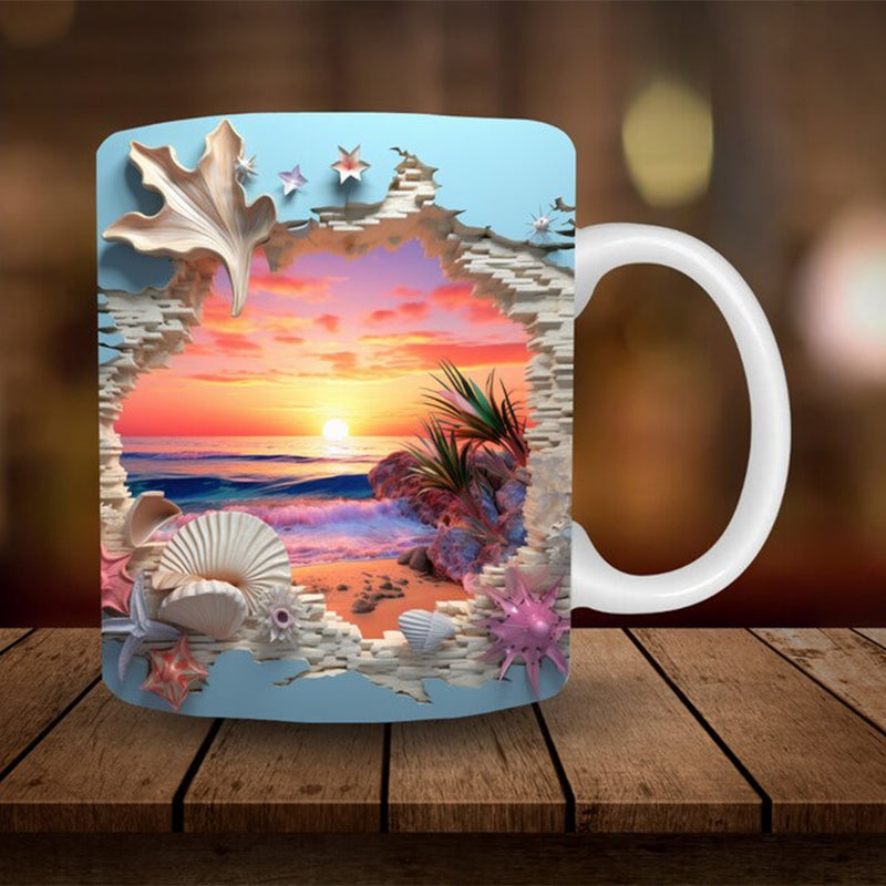 3D Ocean Beach Break Through Theme Kaffeekopp | Luvikno