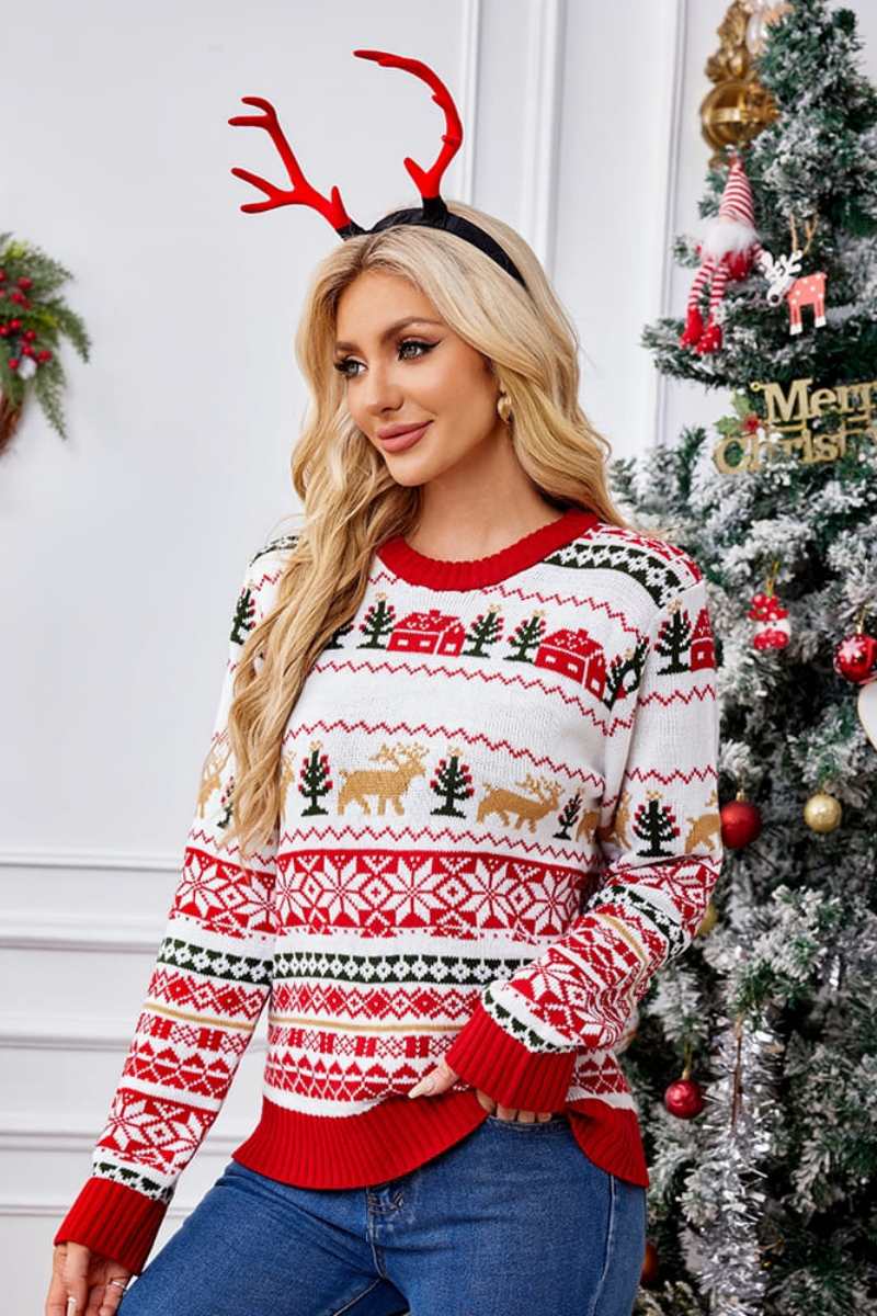 Luvik | Juleinspirert rundhals brodert genser