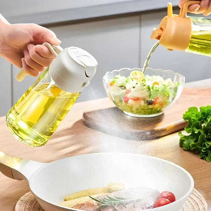 2-i-1 Olivenolje Dispenser og Spray for Matlaging, Salat, Steking og BBQ Luvikno
