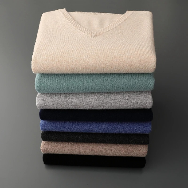 Luvik | Kashmir Polo Menn, V-hals, Myk Kashmir Strikkemateriale