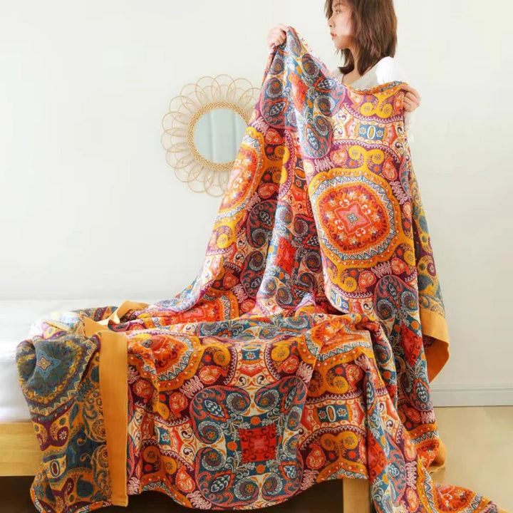 Sunrise Boho Vendbar Teppe, 100% Bomull Kjølende Quilt | Luvikno