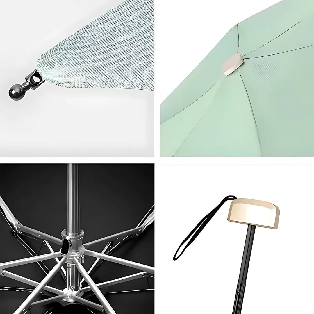 UrbanBrolly | Mini UV Sammenleggbar Paraply – UPF 50+ Solbeskyttelse – Vannavvisende – Lett Bærebar Størrelse Reise Bruk Luvikno