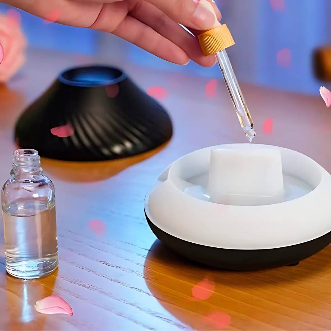 FlameGlow Luftfukter Aromaterapi Diffuser | Tilfører Fuktighet - Lindrer Tørr Luft - Hjelper med å Slappe Av - Stille Diffuser for Hjem eller Kontor Luvikno
