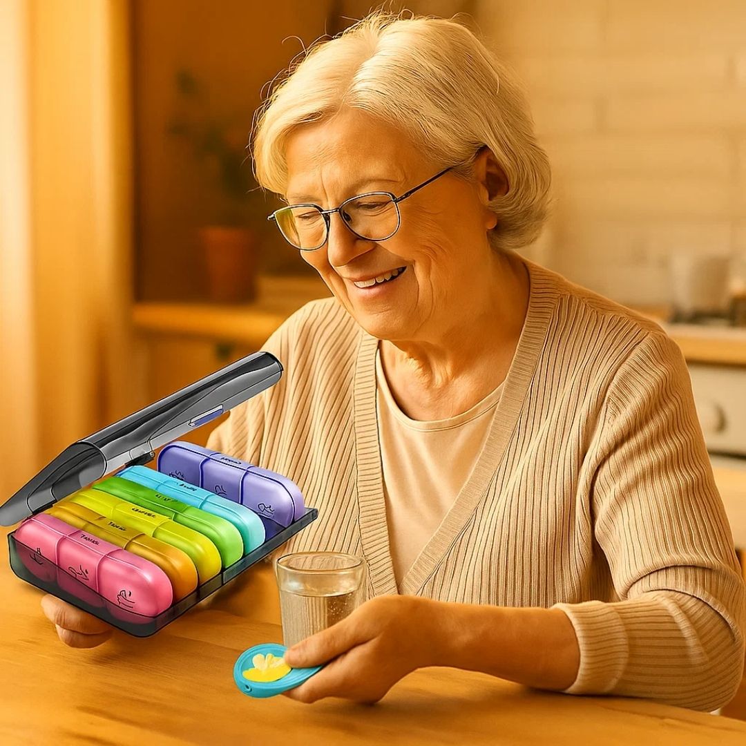 MediTrack | Ukentlig Pilleorganisator – Forbedrer Medisinoverholdelse - Enkel-åpne Store Rom – BPA-fri Holdbar – Reise & Seniors Luvikno