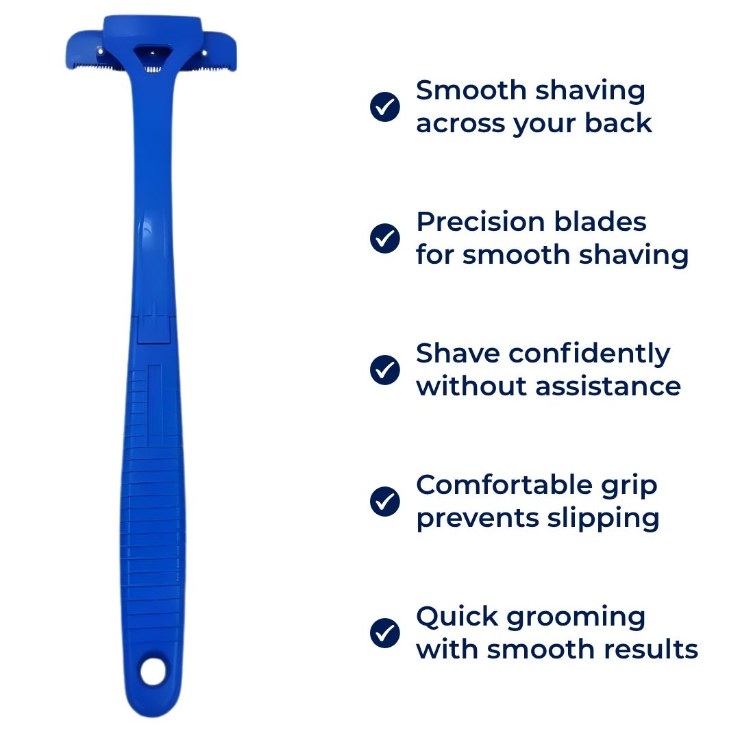 Ekstra-lang håndtak rekkevidde – Skarpe rustfrie blader – Jevn smertefri barbering – Uanstrengt DIY grooming for menn Luvikno