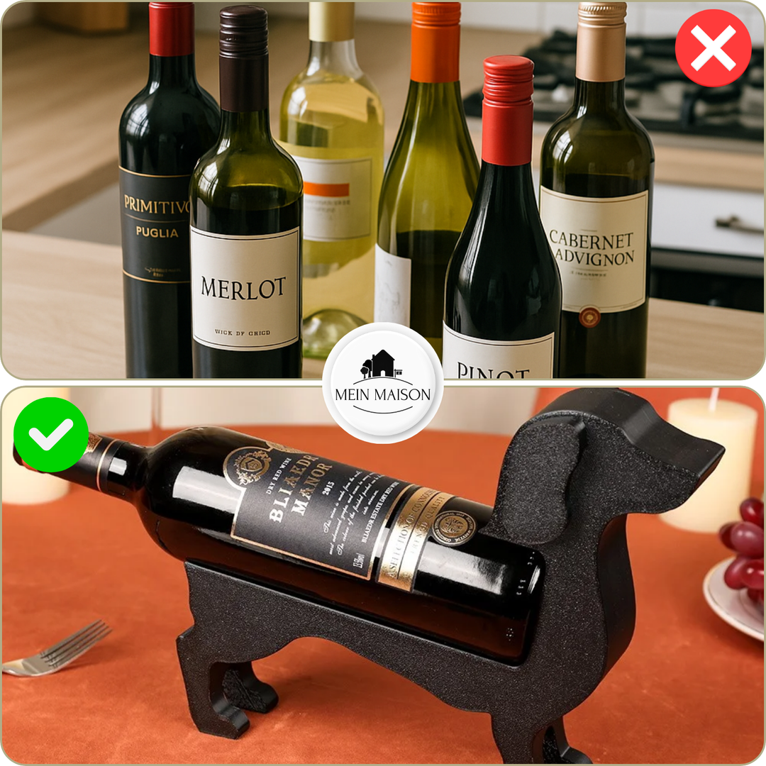 Luvikno | Vinflaskeholder Dachsund CorkHound | Original Design | Solid & Dekorativ | For 375–500 ml