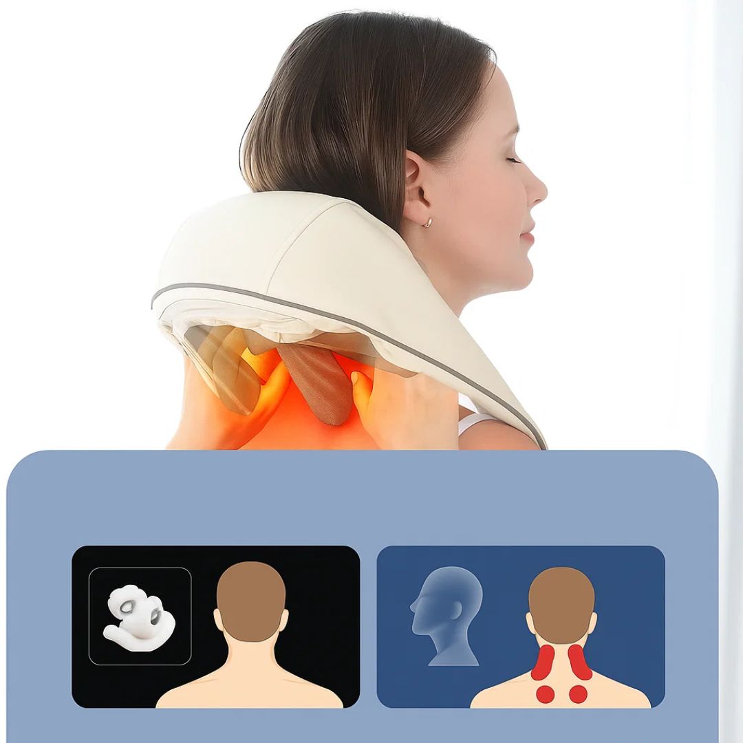 RelaxaPro | Shiatsu nakkemassasje – Varmeavlastning – Trådløs design – Ideell for kontor- og hjemmebruk Luvikno