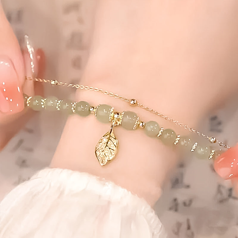 Luvikno | Hetian Jade Leaf Gold Bracelet