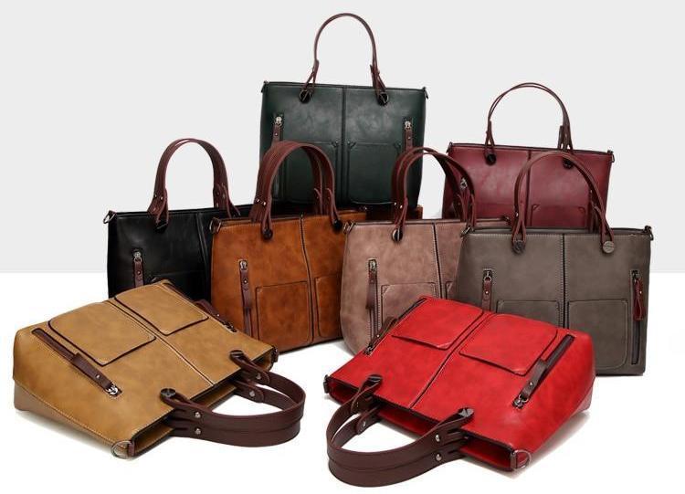 Cera - Dobbel Frontlomme Vintage Tote Håndveske | Luvikno