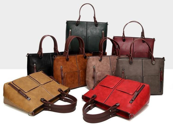Cera - Dobbel Frontlomme Vintage Tote Håndveske | Luvikno