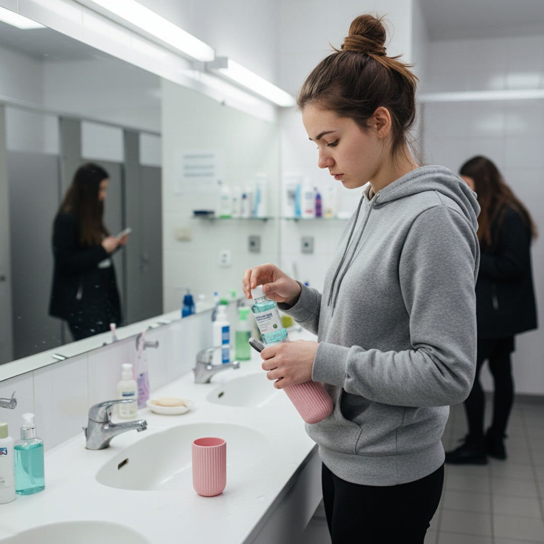 Munnskyllingskopp inkludert – Kompakt støvbestandig design – Hygienisk munnhygiene for reiser og ferier Luvikno