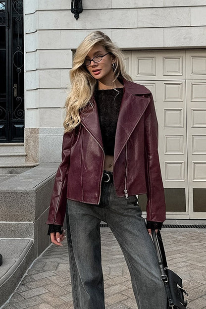 Luvik | Punainen PU-nahkatakki