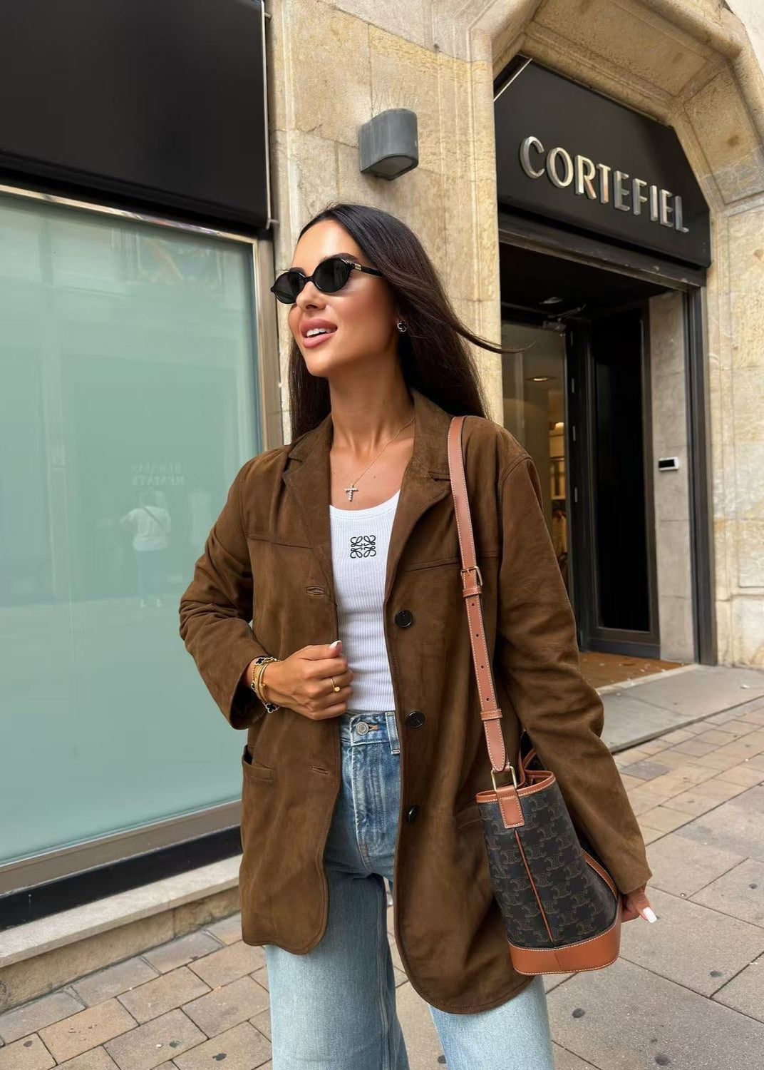 Luvik | Mokkanahka Napillinen Bleiseri, jossa on Läpätaskut